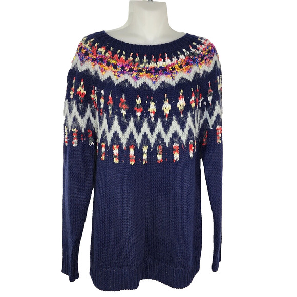 Maurices Sweater Women Medium Wool Blend Jacquard Ribbon Yoke Fair Isle Pullover - Picture 1 of 10